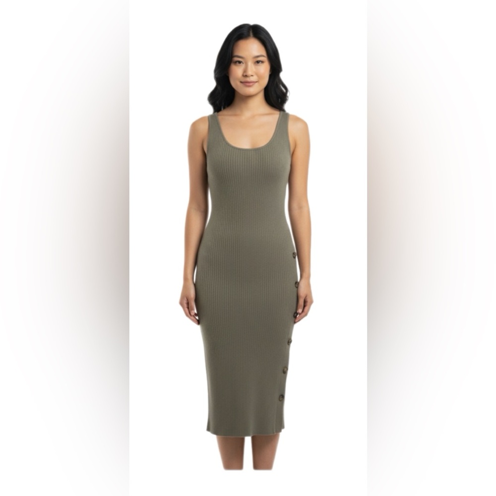 Hippie Rose Olive Midi Dress with Button Accents